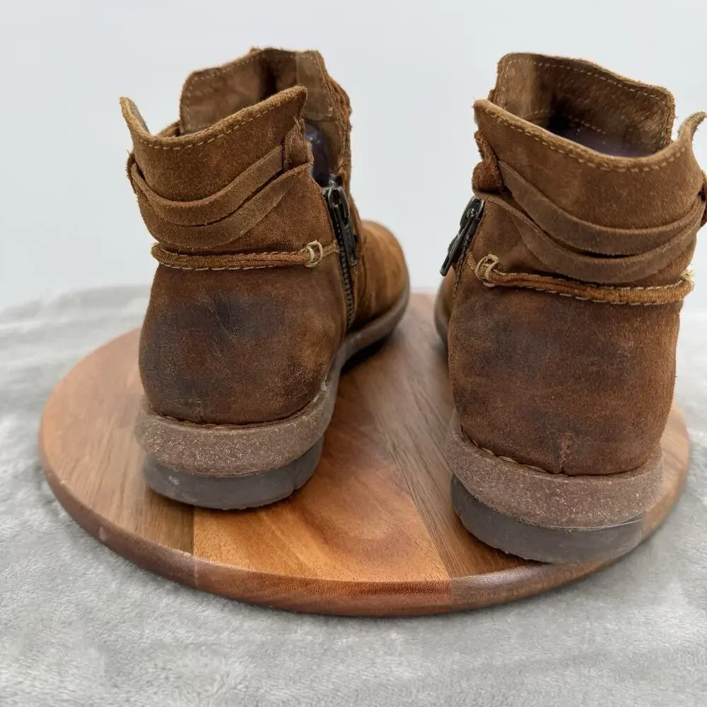 Born Tarkiln Boots Womens 8.5 Brown Distressed Ankle Boot Leather Zip - Picture 5 of 12